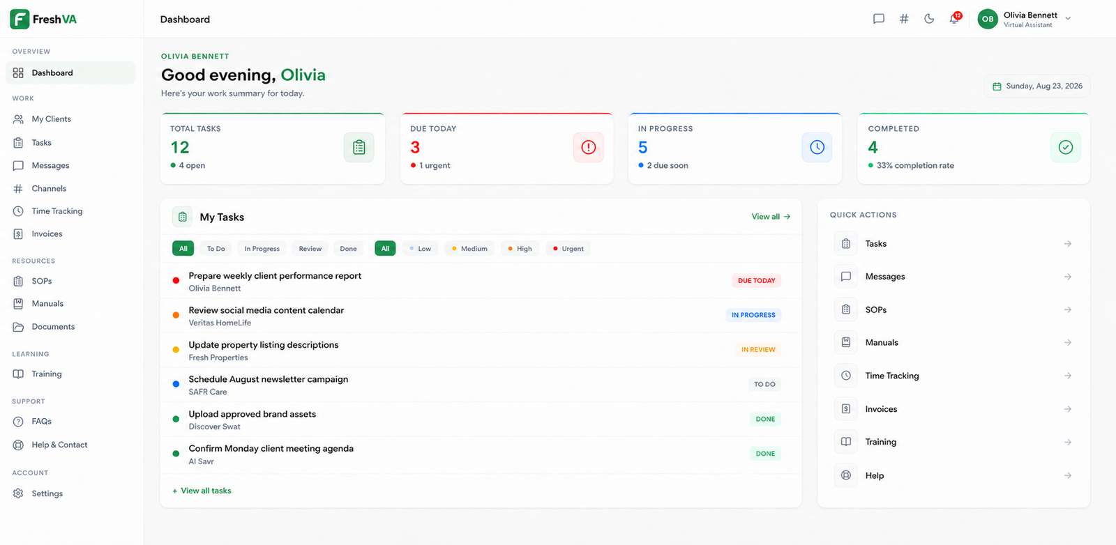 Fresh Workspace dashboard preview